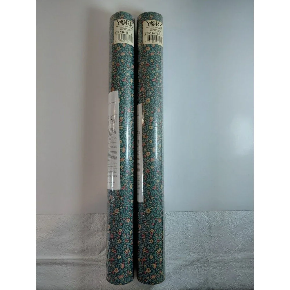 2 Rolls YORK Wallpaper CT5590 R-16 Floral Botanical Teal Pink Yellow Pre-Pasted